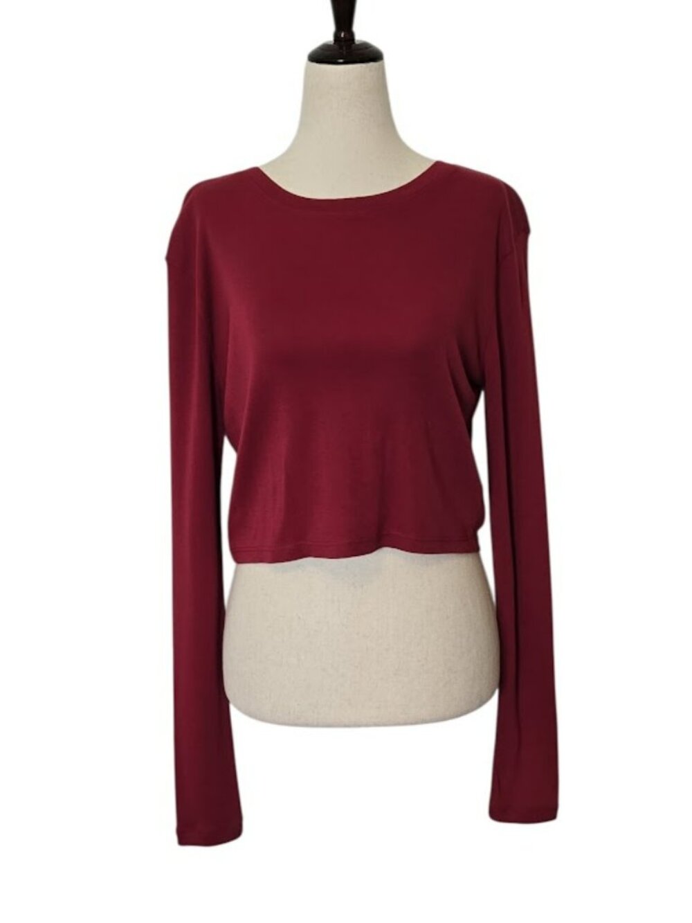 ABOUND Women's M Burgundy Long Sleeve Cotton Modal Cropped Knit Top NWOT